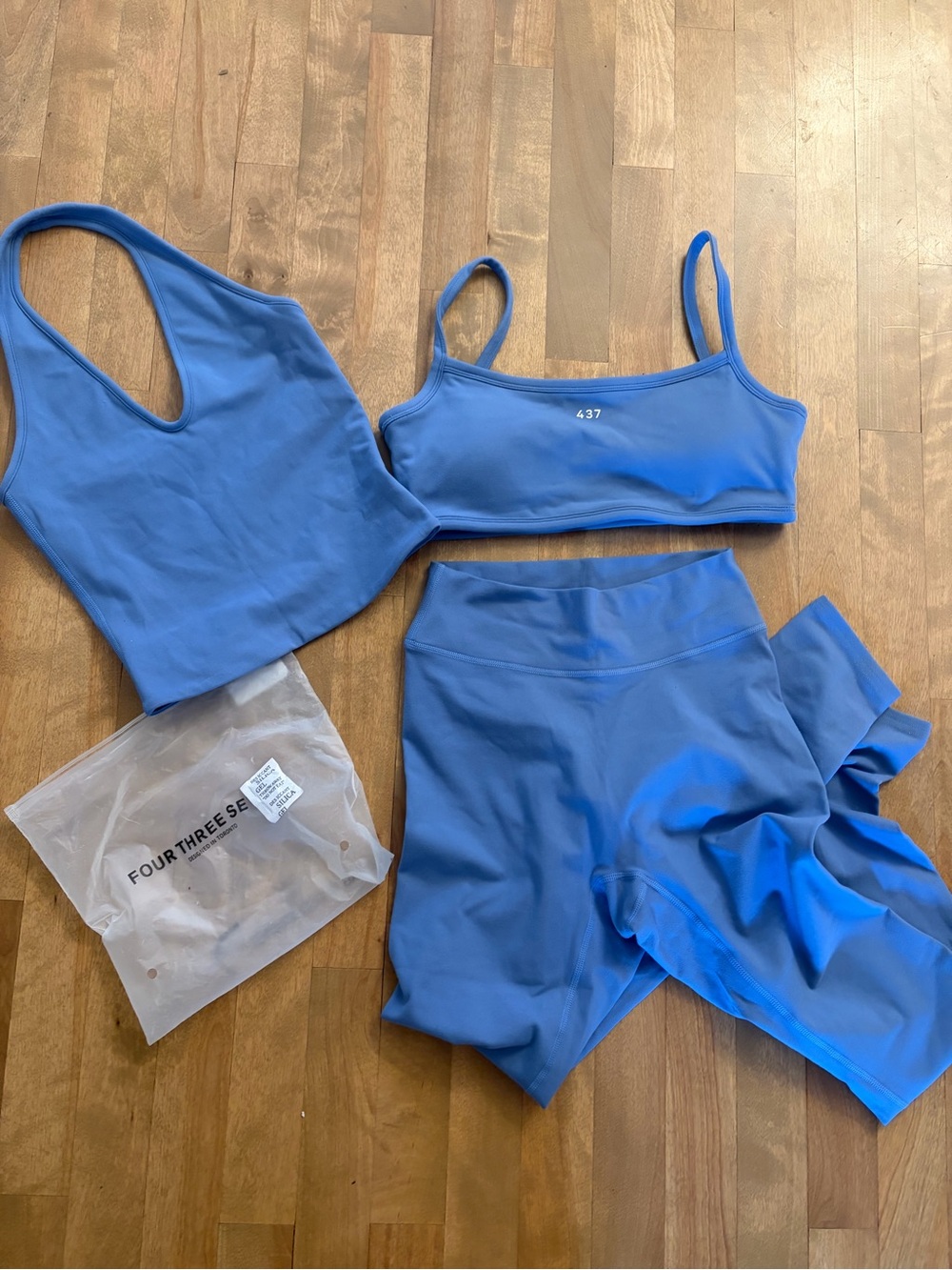 437 FULL BLUE set. Micro bra, leggings, and halter tank